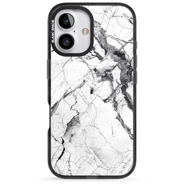 iPhone 16 Pro Max Black & White Stormy Marble Black Impact Phone Case