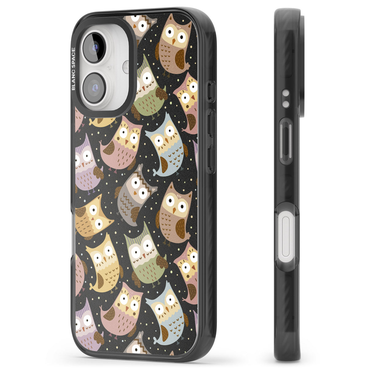 iPhone 16 Pro Max Cute Owl Pattern Black Impact Phone Case