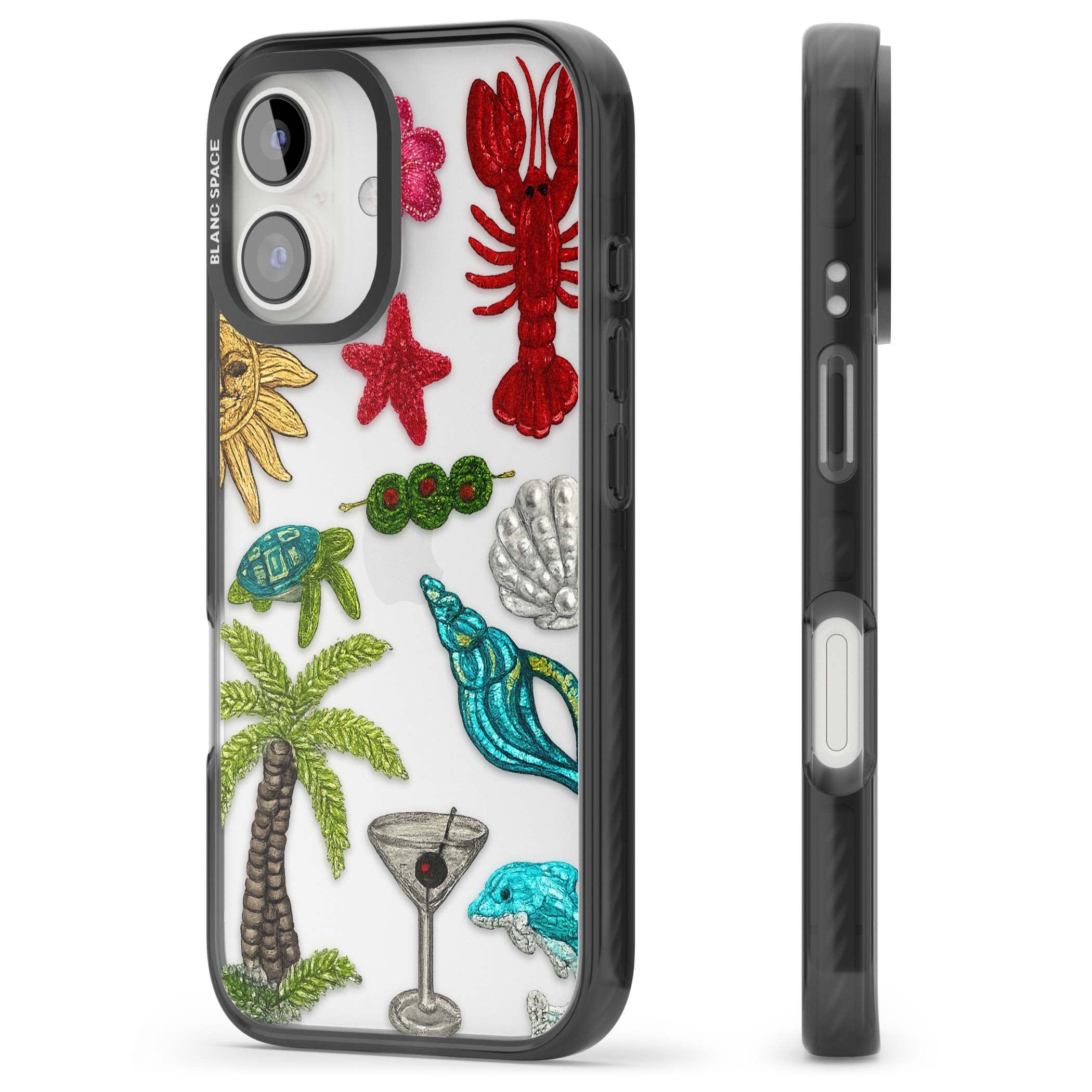 Painted Coastal Pattern coastal iPhone case | Black Impact case for iPhone 16, iPhone 16 Plus