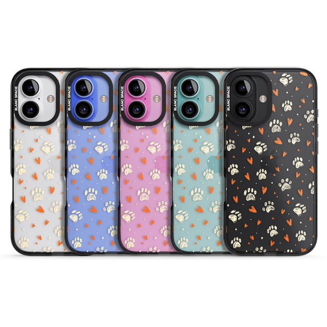 iPhone 16 Pro Max Paws & Hearts Pattern (Clear) Black Impact Phone Case