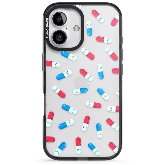 iPhone 16 Pro Max Kawaii Pill Pattern Black Impact Phone Case