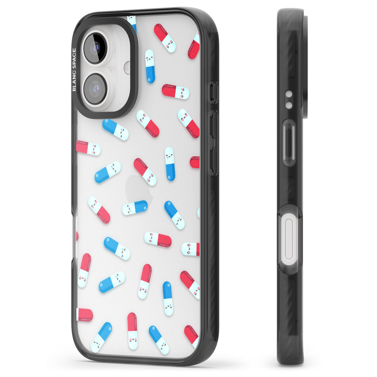 iPhone 16 Pro Max Kawaii Pill Pattern Black Impact Phone Case