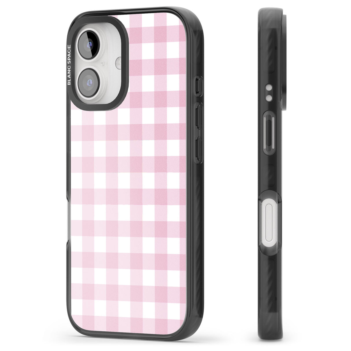 iPhone 16 Pro Max Pink Gingham Pattern Black Impact Phone Case