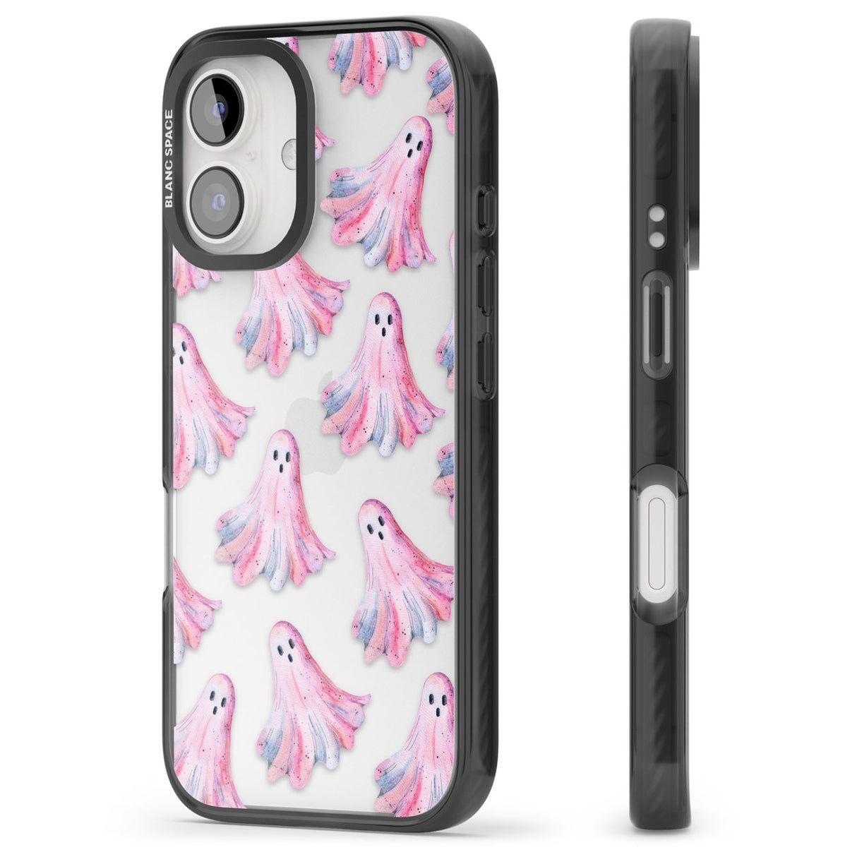 Pink Ghosts Black Impact Phone Case for iPhone 16, iPhone 16 Plus