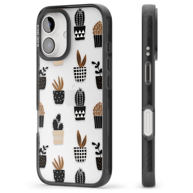 iPhone 16 Pro Max Large Mixed Plants Pattern - Clear Black Impact Phone Case