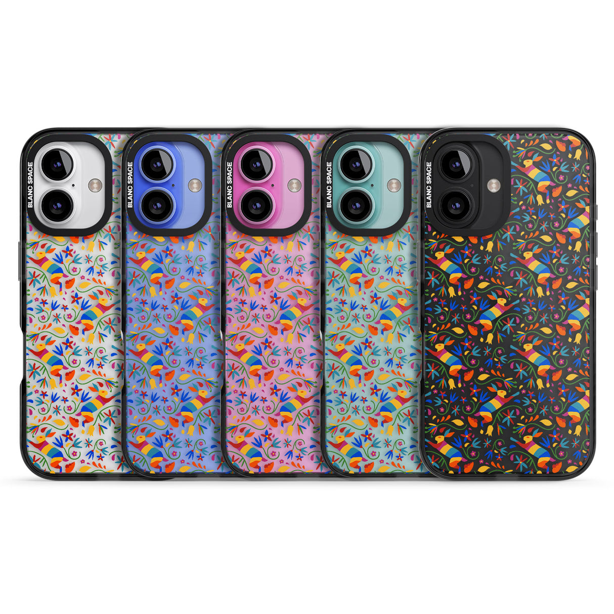 iPhone 16 Pro Max Floral Rabbit Pattern in Rainbow Black Impact Phone Case