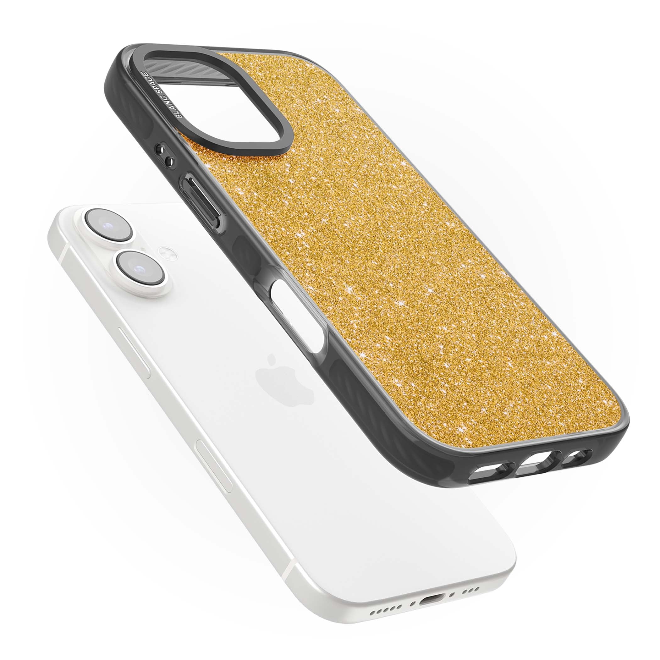 Gold Glitter gold glitter iPhone case featuring a shimmering sparkle wallpaper design in luxury gold | Black Impact case for iPhone 16, iPhone 16 Plus