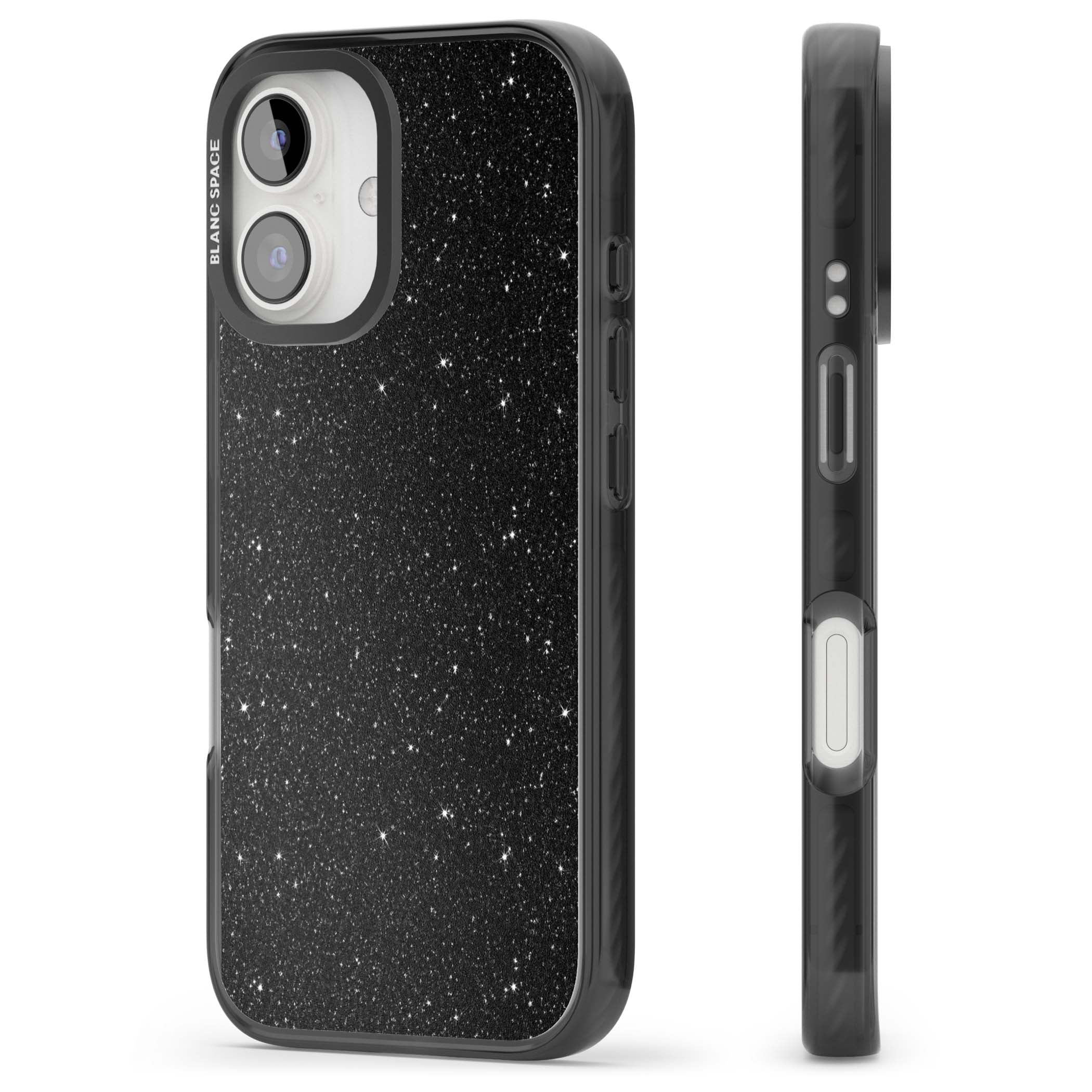 Black Glitter black glitter iPhone case featuring an all-over sparkly shimmer pattern on a jet black base | Black Impact case for iPhone 16, iPhone 16 Plus