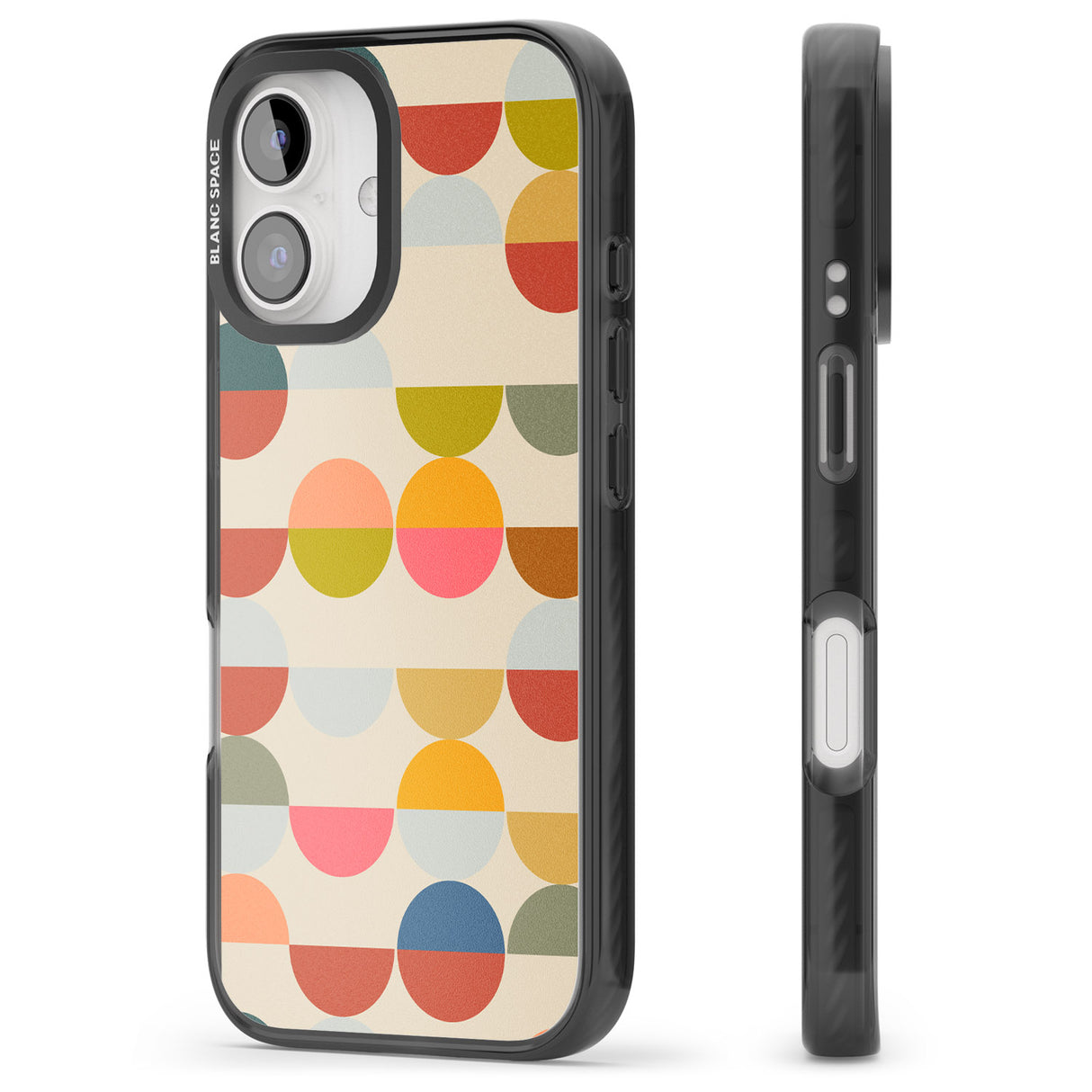 iPhone 16 Pro Max Abstract Retro Shapes: Colourful Circles Black Impact Phone Case