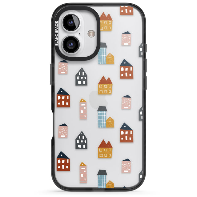 iPhone 16 Pro Max Cute Scandinavian Buildings Black Impact Phone Case