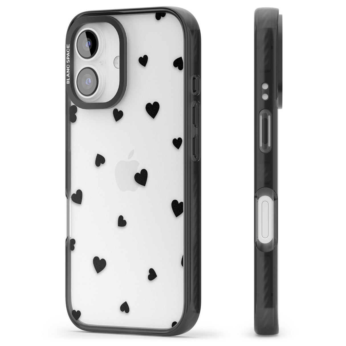 iPhone 16 Pro Max Black Hearts Pattern Black Impact Phone Case