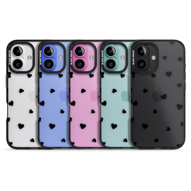 iPhone 16 Pro Max Black Hearts Pattern Black Impact Phone Case