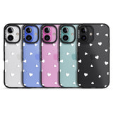 iPhone 16 Pro Max White Hearts Pattern Black Impact Phone Case