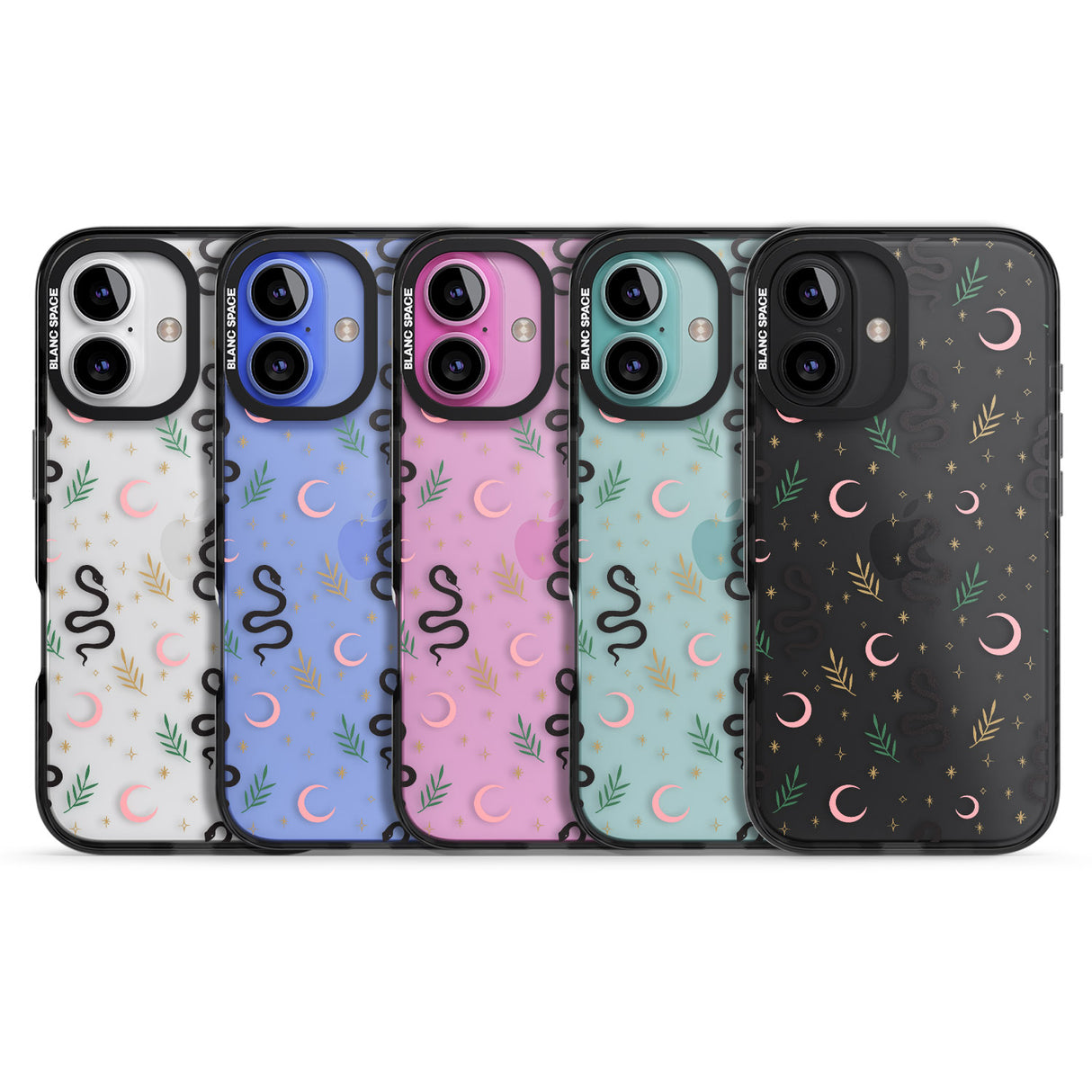 iPhone 16 Pro Max Snake & Moon Pattern (Clear) Black Impact Phone Case