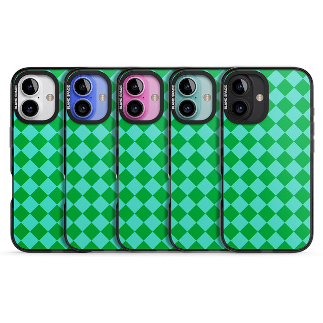 iPhone 16 Pro Max Retro Green Diamond Plaid Black Impact Phone Case