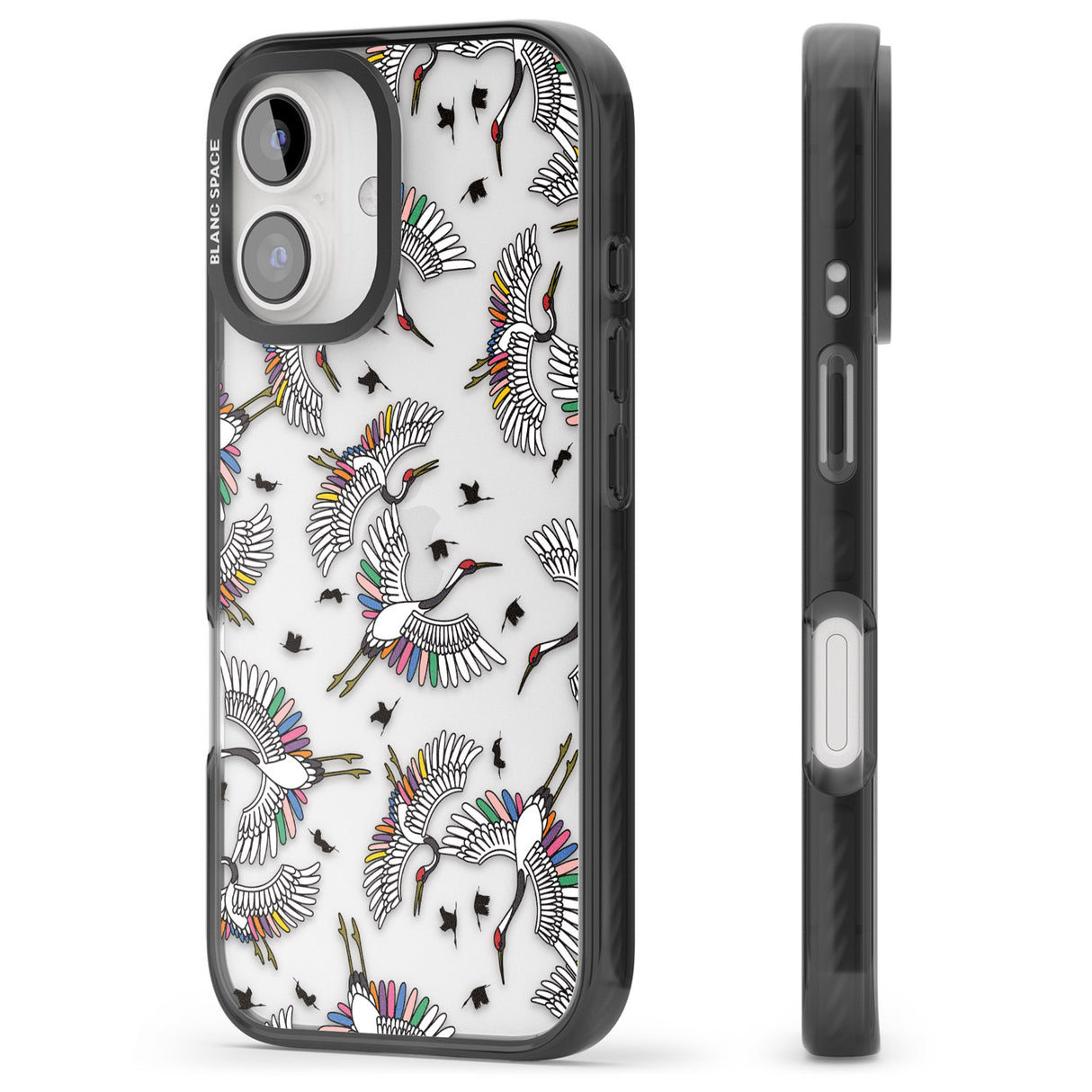 iPhone 16 Pro Max Colourful Crane Pattern Black Impact Phone Case