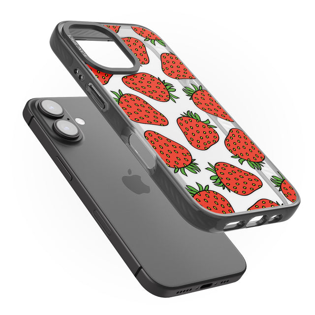 iPhone 16 Pro Max Strawberry Pattern Black Impact Phone Case