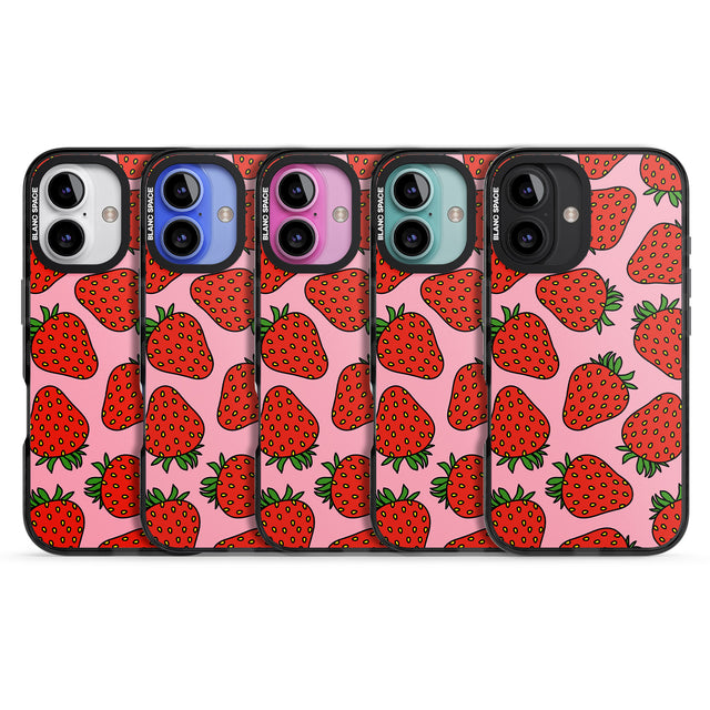 iPhone 16 Pro Max Strawberry Pattern (Pink) Black Impact Phone Case