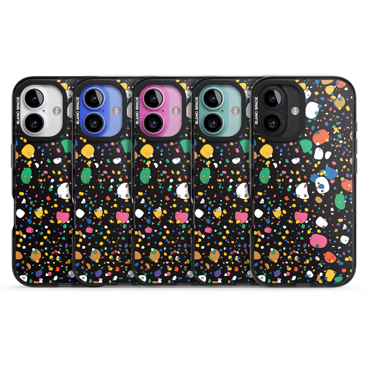 iPhone 16 Pro Max Colourful Confetti Pebbles (Black) Black Impact Phone Case