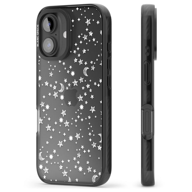 iPhone 16 Pro Max White Cosmic Galaxy Pattern Black Impact Phone Case