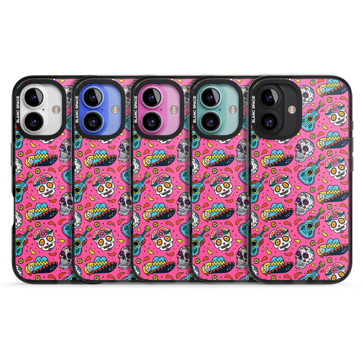 iPhone 16 Pro Max Pink Day of The Dead Pattern Black Impact Phone Case