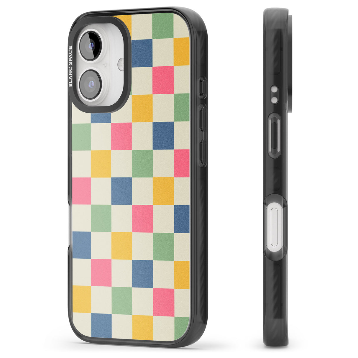 iPhone 16 Pro Max Pastel Multicolor Checkered Black Impact Phone Case + Magsafe