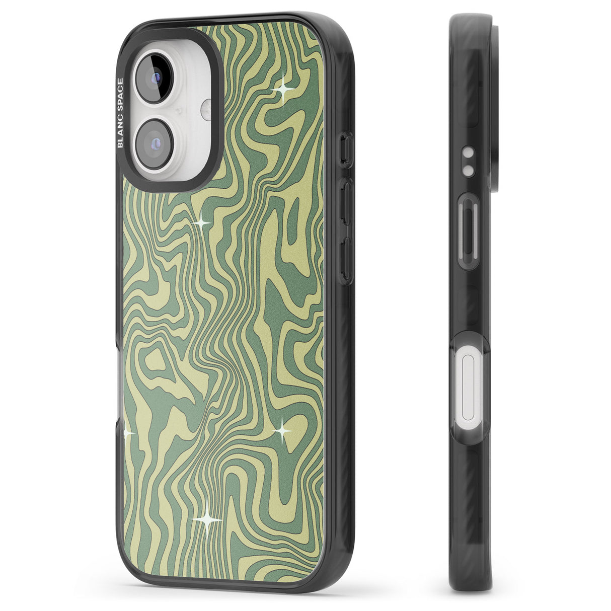 iPhone 16 Pro Max Green Abstract Wave Black Impact Phone Case + Magsafe