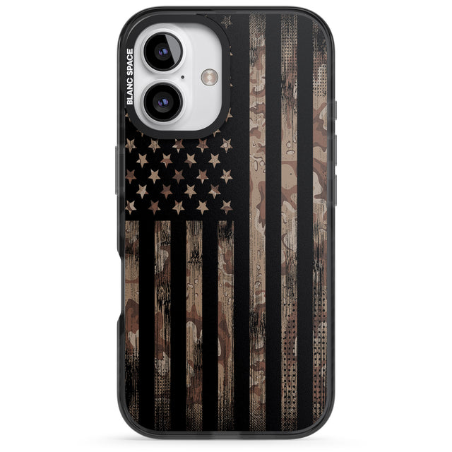 iPhone 16 Pro Max Desert Camo US Flag Black Impact Phone Case