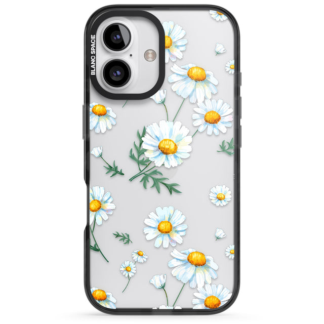 iPhone 16 Pro Max Vintage Painted Daisies Black Impact Phone Case + Magsafe