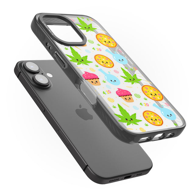 iPhone 16 Pro Max Kawaii Weed Pattern Black Impact Phone Case