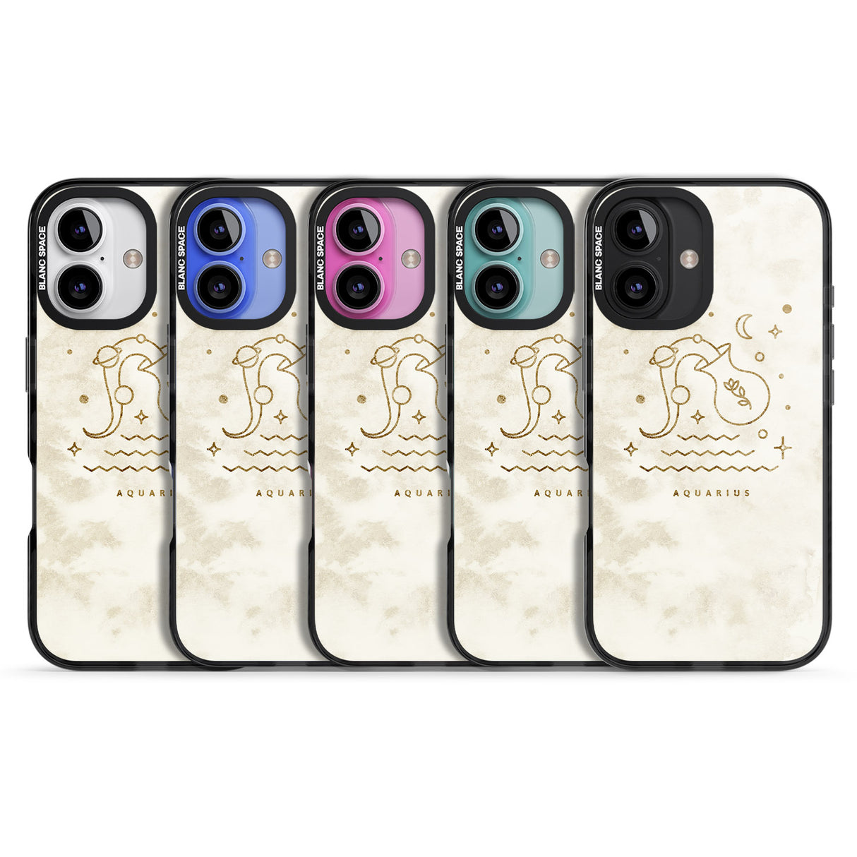 iPhone 16 Pro Max Aquarius Emblem - Solid Gold Marbled Design Black Impact Phone Case