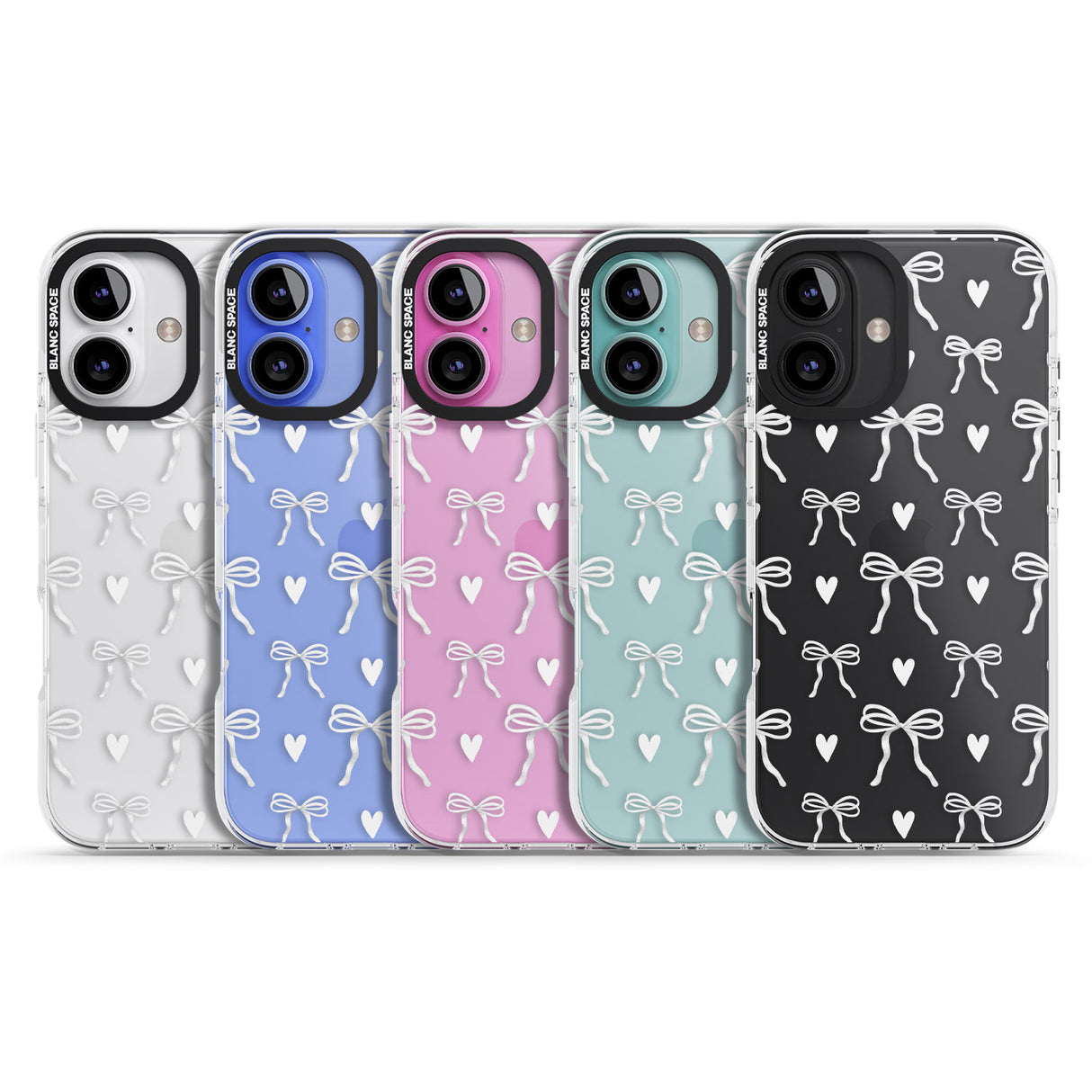 iPhone 16 White Bows & Hearts Clear Impact Phone Case