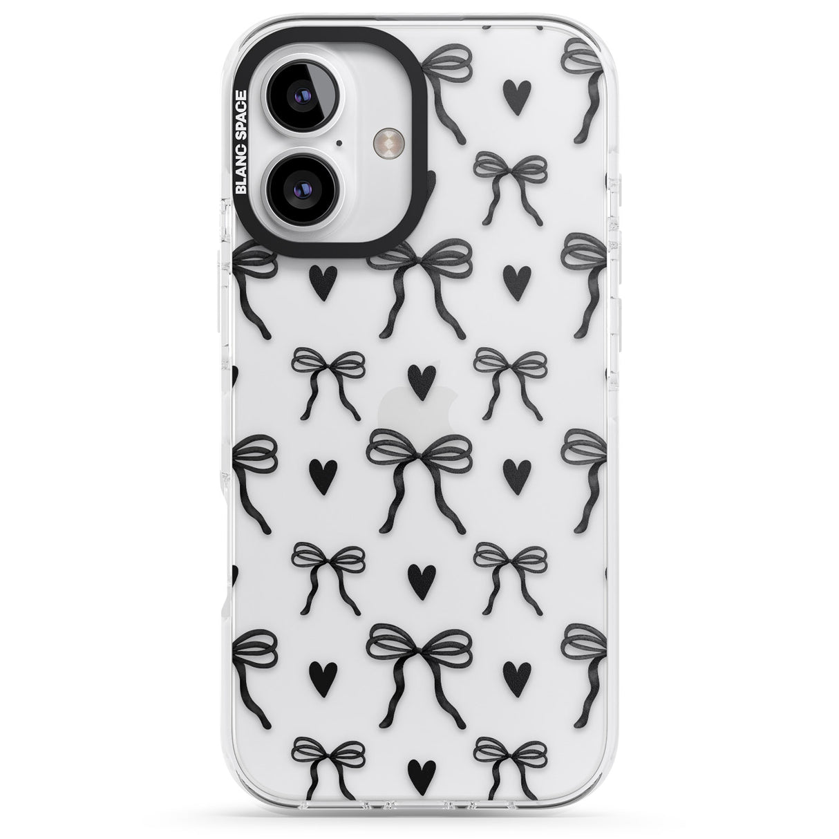 iPhone 16 Black Bows & Hearts Clear Impact Phone Case