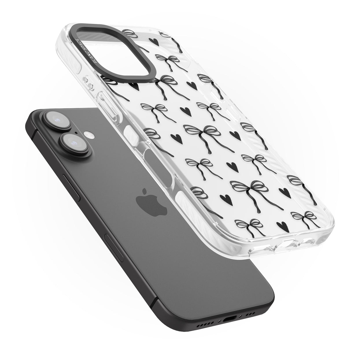 iPhone 16 Black Bows & Hearts Clear Impact Phone Case