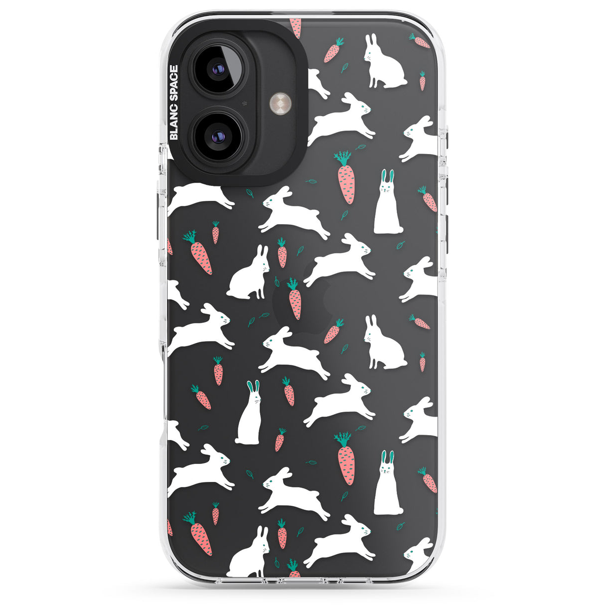 iPhone 16 Pro Max White Bunnies and Carrots Black Impact Phone Case