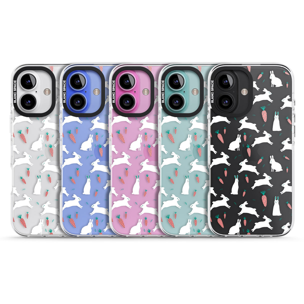 iPhone 16 Pro Max White Bunnies and Carrots Black Impact Phone Case