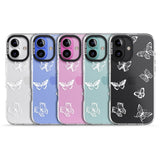 iPhone 16 Pro Max White Butterfly Line Pattern Black Impact Phone Case