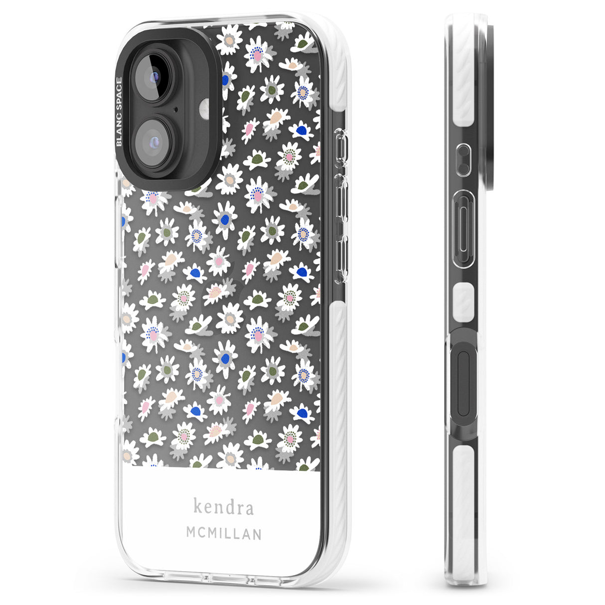 iPhone 16 Pro Max Personalised Grey & White Daisies Floral Design Black Impact Phone Case