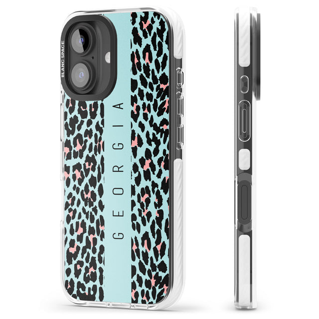 iPhone 16 Pro Max Personalised Blue Leopard Spots Black Impact Phone Case