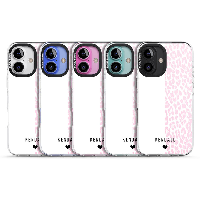 iPhone 16 Pro Max Personalised Pink & White Leopard Spots Black Impact Phone Case