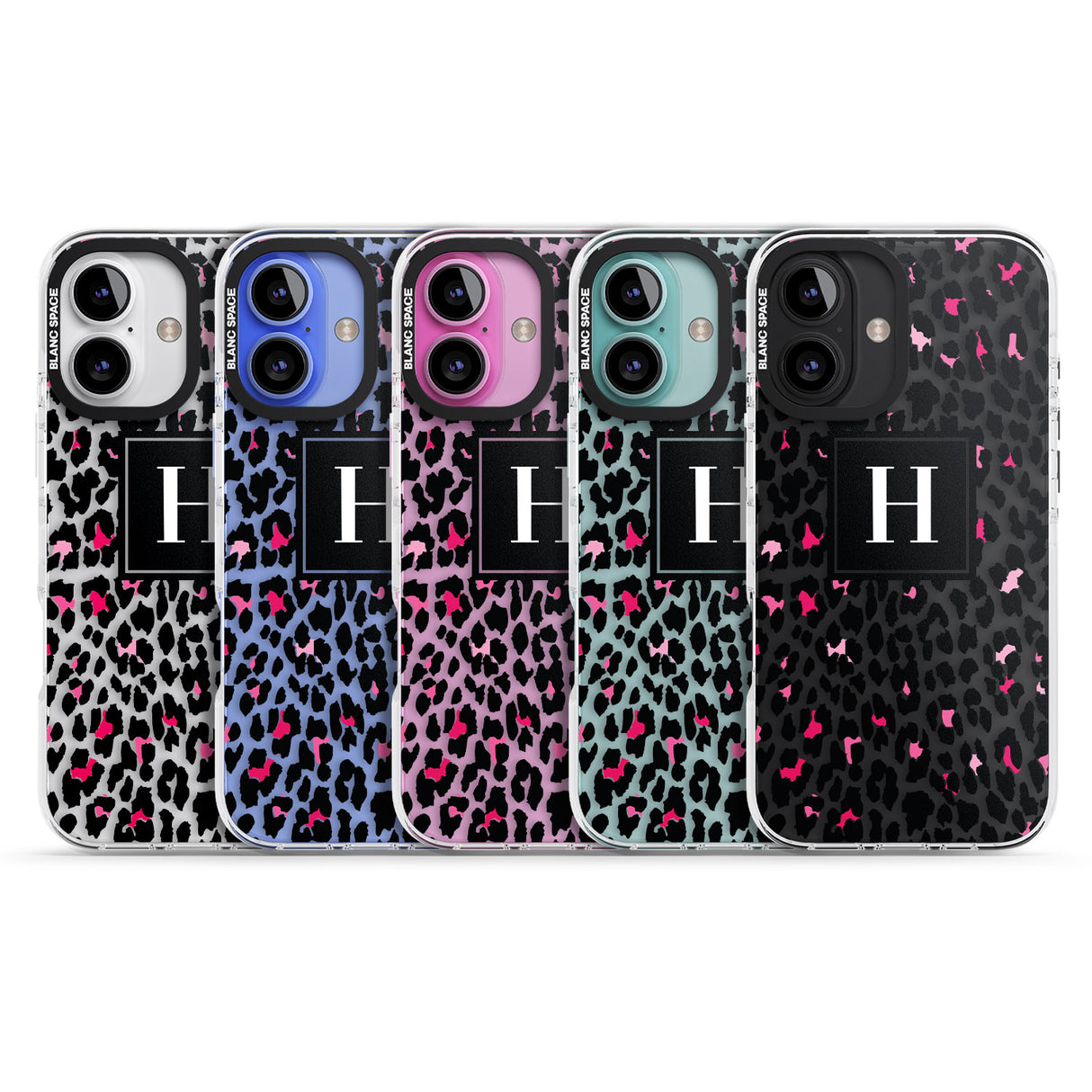 iPhone 16 Pro Max Personalised Pink Monogram Leopard Spots Black Impact Phone Case