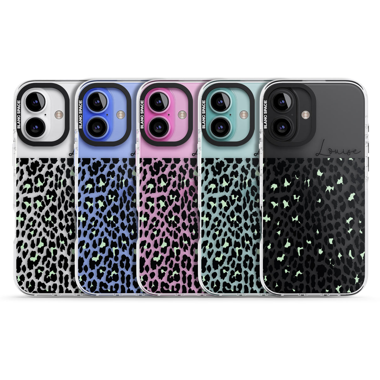 iPhone 16 Pro Max Personalised Seafoam Green & Cursive Leopard Spots Black Impact Phone Case