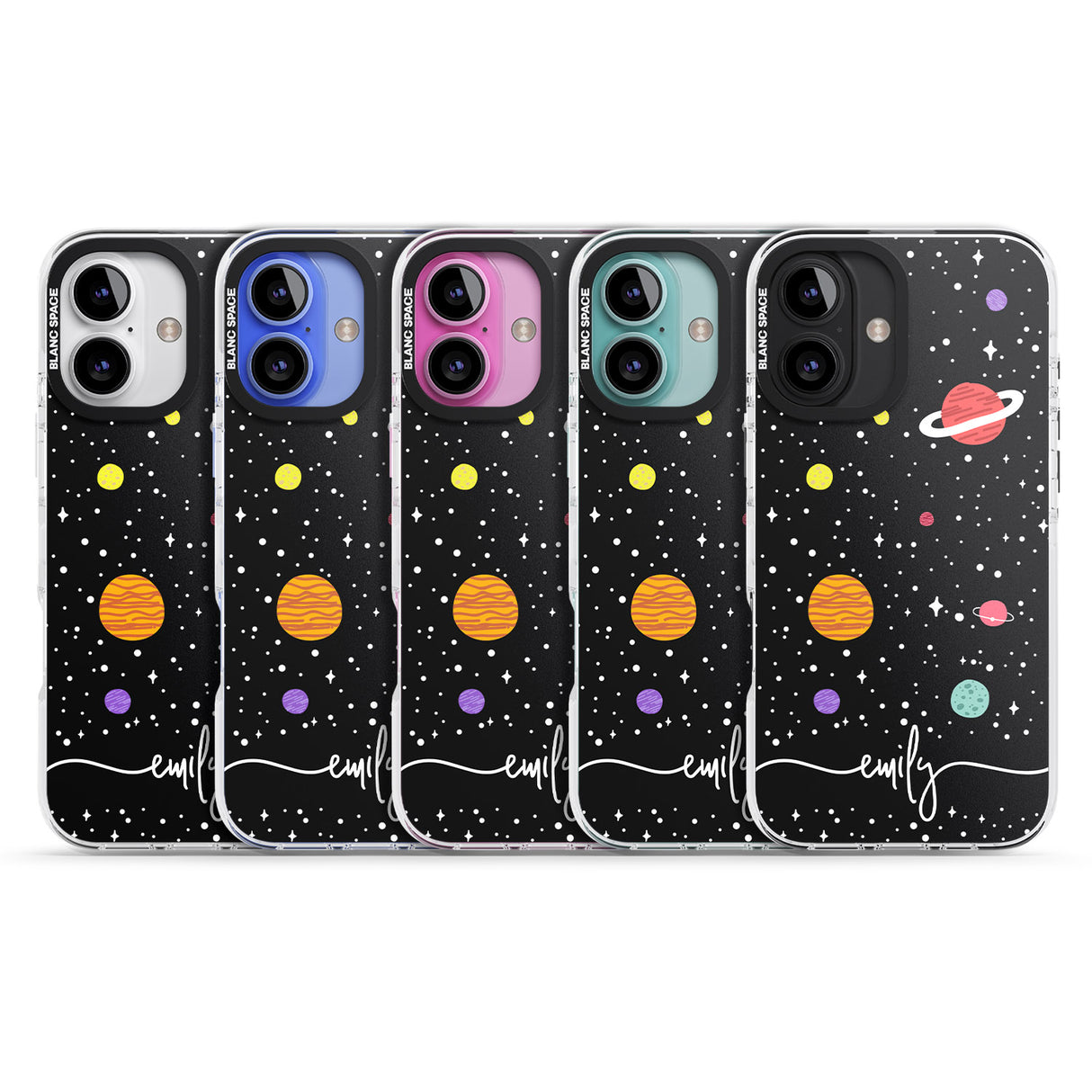 iPhone 16 Pro Max Personalised Cute Cartoon Planets Black Impact Phone Case