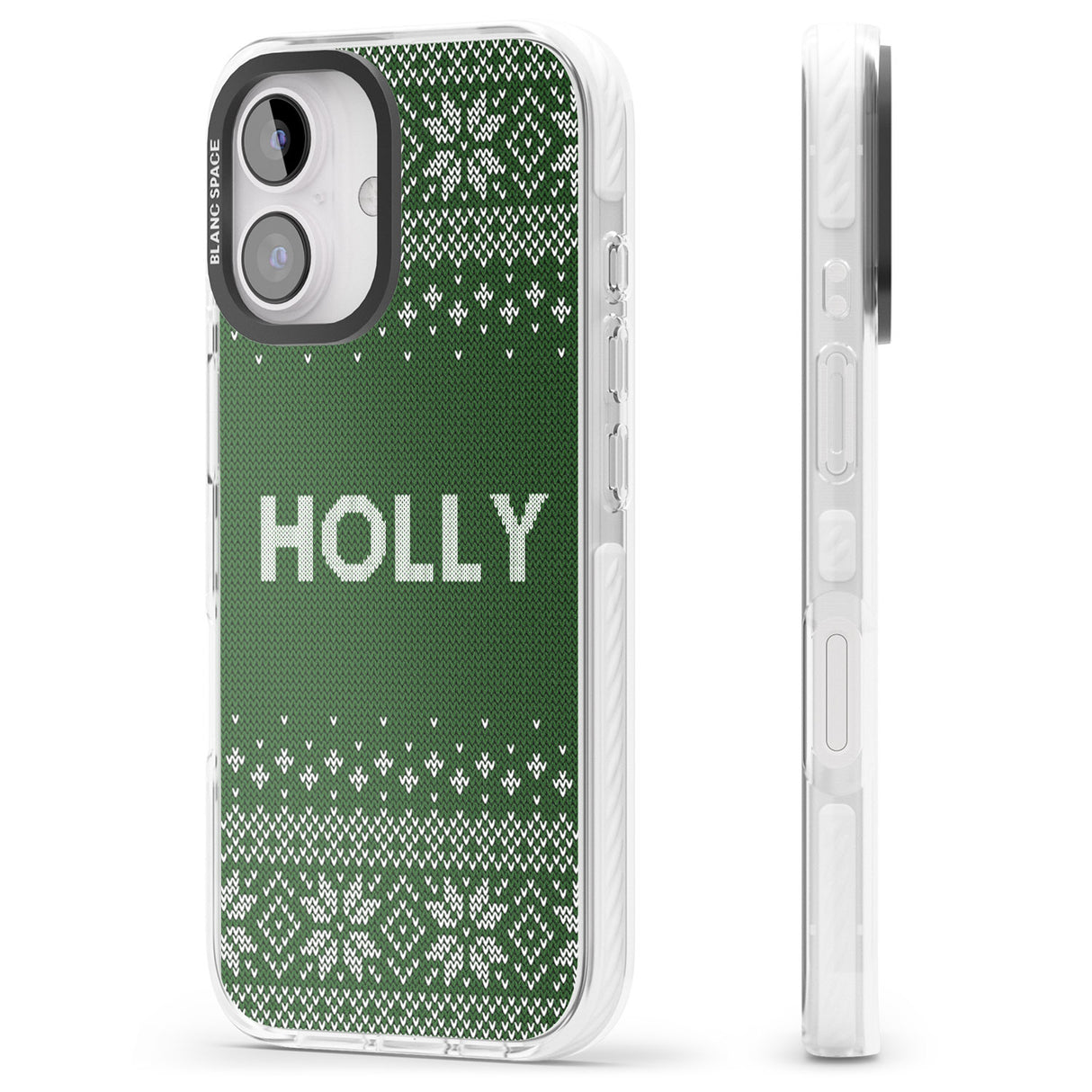 iPhone 16 Pro Max Personalised Green Christmas Knitted Jumper Black Impact Phone Case