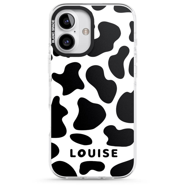 iPhone 16 Pro Max Personalised Cow Print Black Impact Phone Case