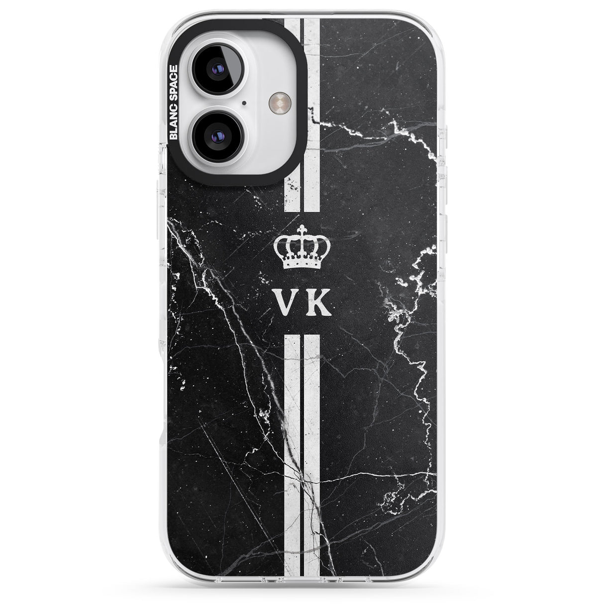 Personalised Stripes + Initials with Crown on Black Marble