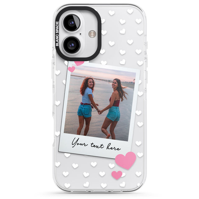 iPhone 16 Pro Max Personalised Instant Film & Hearts Photo Black Impact Phone Case