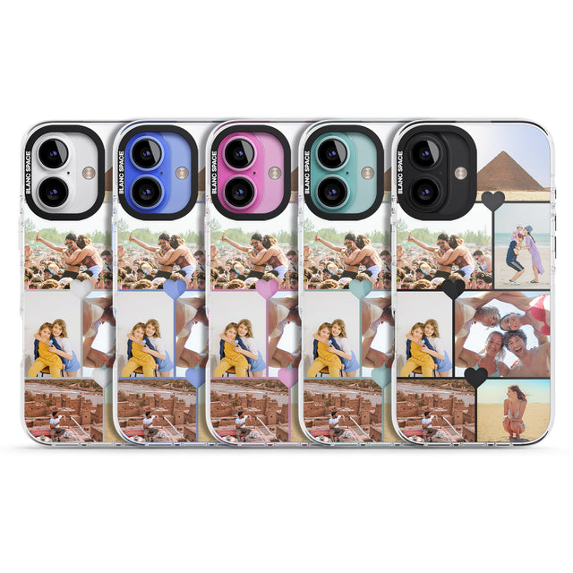 iPhone 16 Pro Max Personalised Heart Photo Grid Black Impact Phone Case