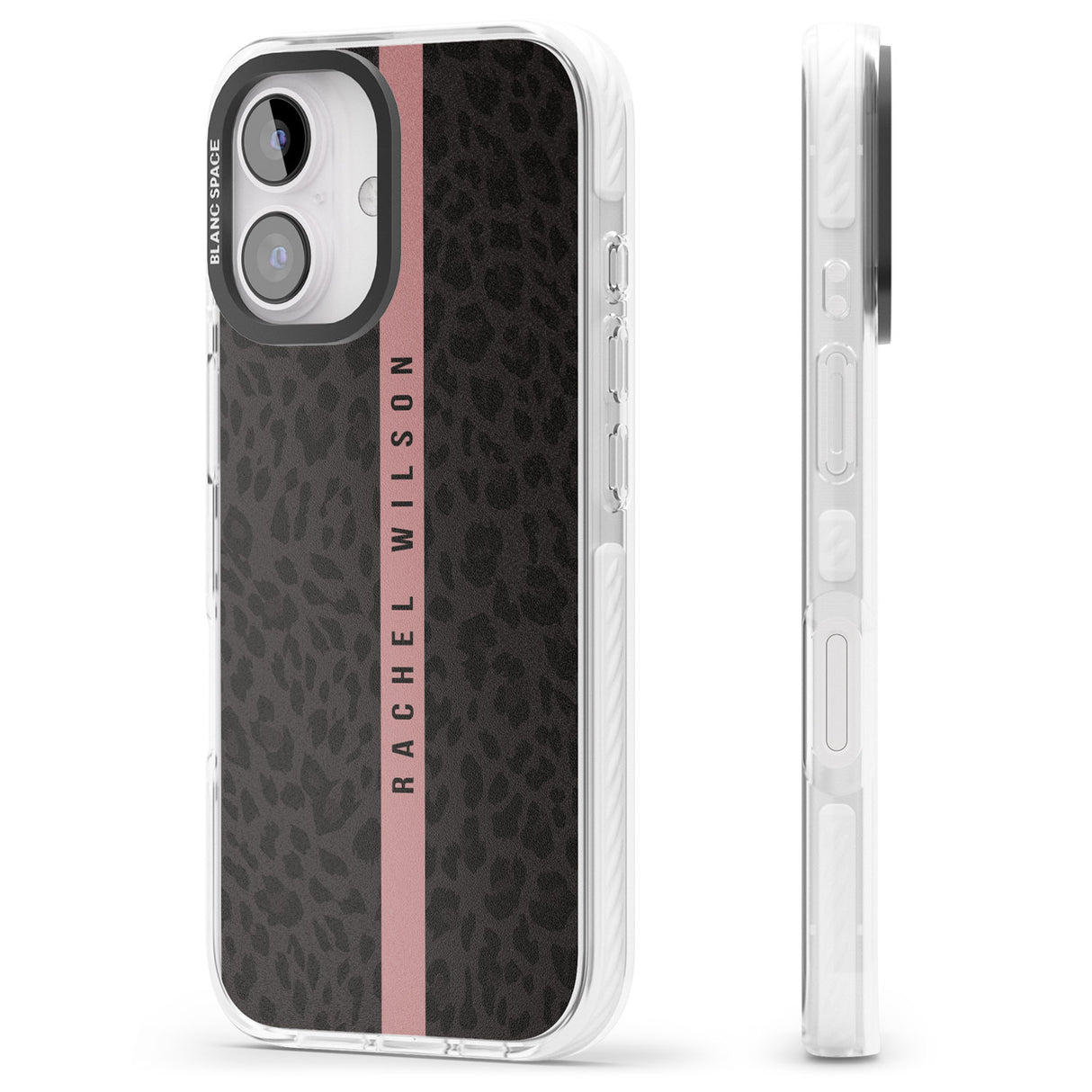 iPhone 16 Pro Max Personalised Pink Stripe Leopard Pattern Black Impact Phone Case