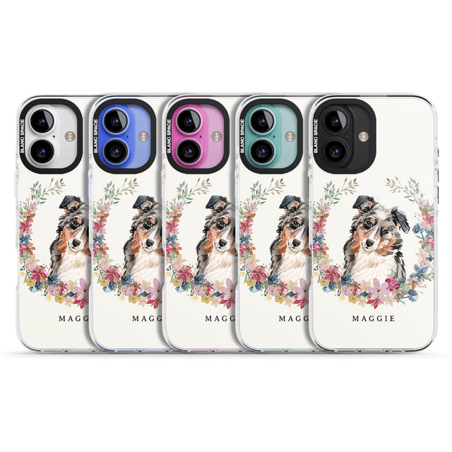 iPhone 16 Pro Max Personalised Australian Shepherd Watercolour Dog Portrait Black Impact Phone Case